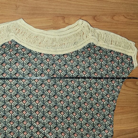 Free People Woven Knit Shoulder Diamond Patterned Slub Dolman Sleeve Top Sm - Picture 8 of 14